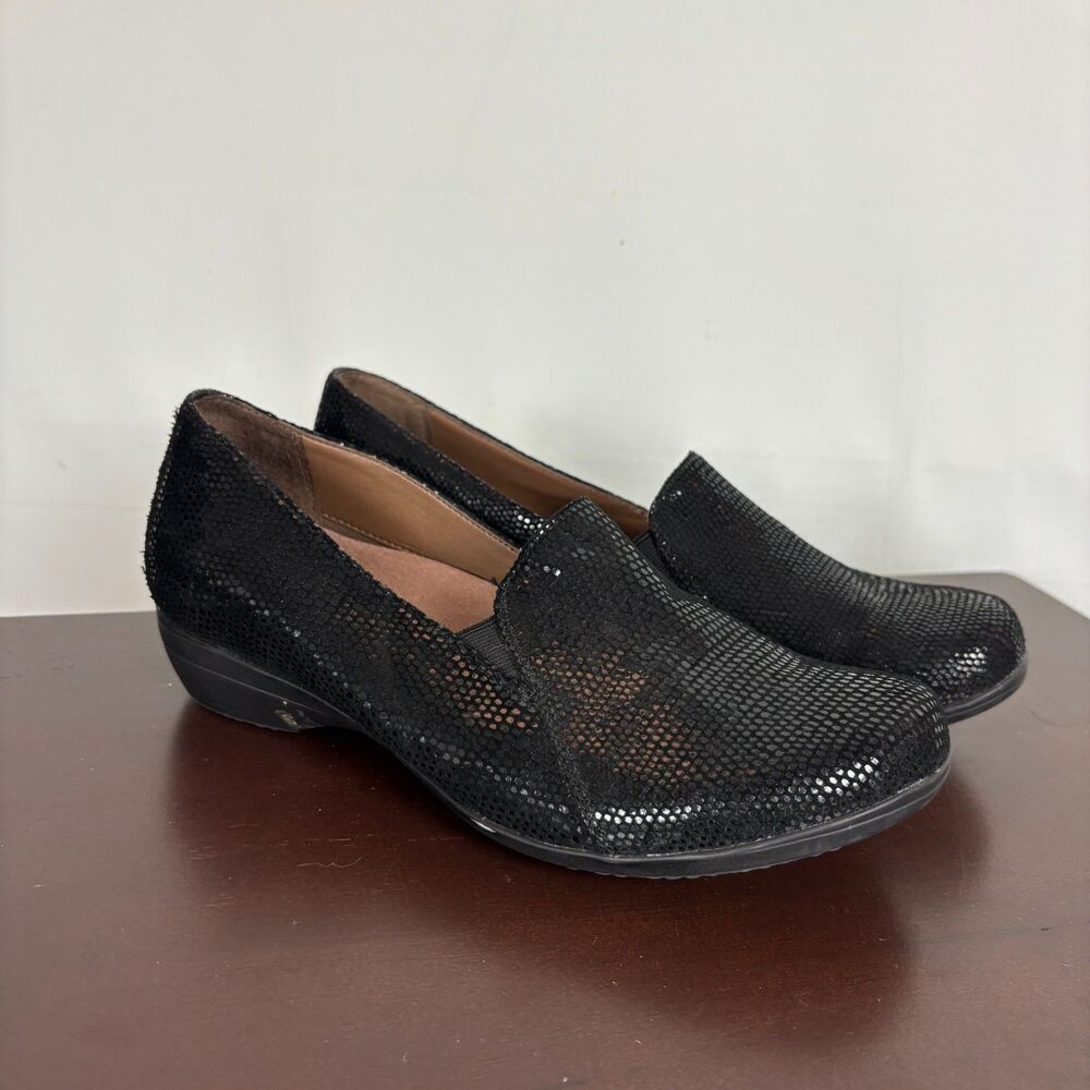 Dansko Black Shimmer Slip On Clogs Women's 39 (US 8.5-9)